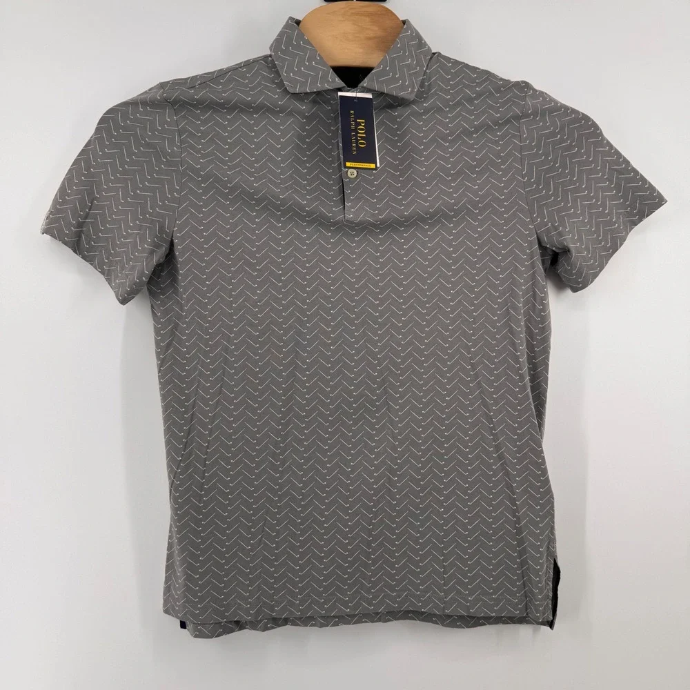 Polo Ralph Lauren Golf Shirt Mens S Grey Performance Golf Club Print Polo